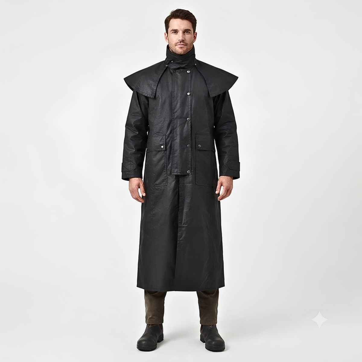 Denim Long Coat – Waterproof Black Long Coat for Men and Women