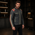 Striped Stonewash Grey Cowhide Motorcycle Jackets