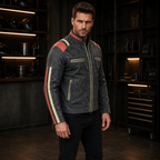 Striped Stonewash Grey Cowhide Motorcycle Jackets