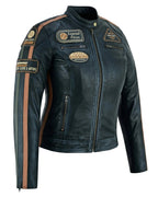 Gallanto Women's Fashion Black Leather Biker Style Jacket with Badges -