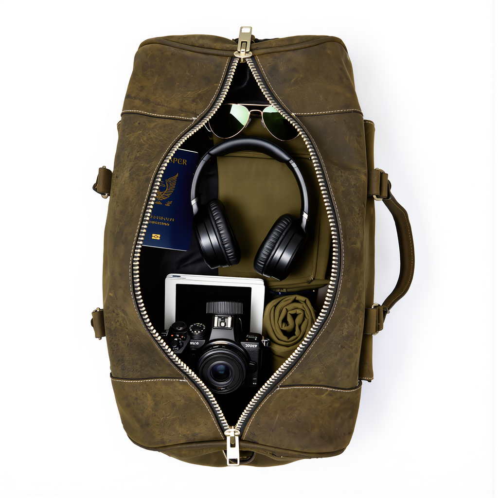 Mens Duffle Bag in Crazy Horse Leather with Shoe Compartment