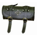 Genuine Leather Motorcycle Fork Bag with Iron Cross Skull Badge
