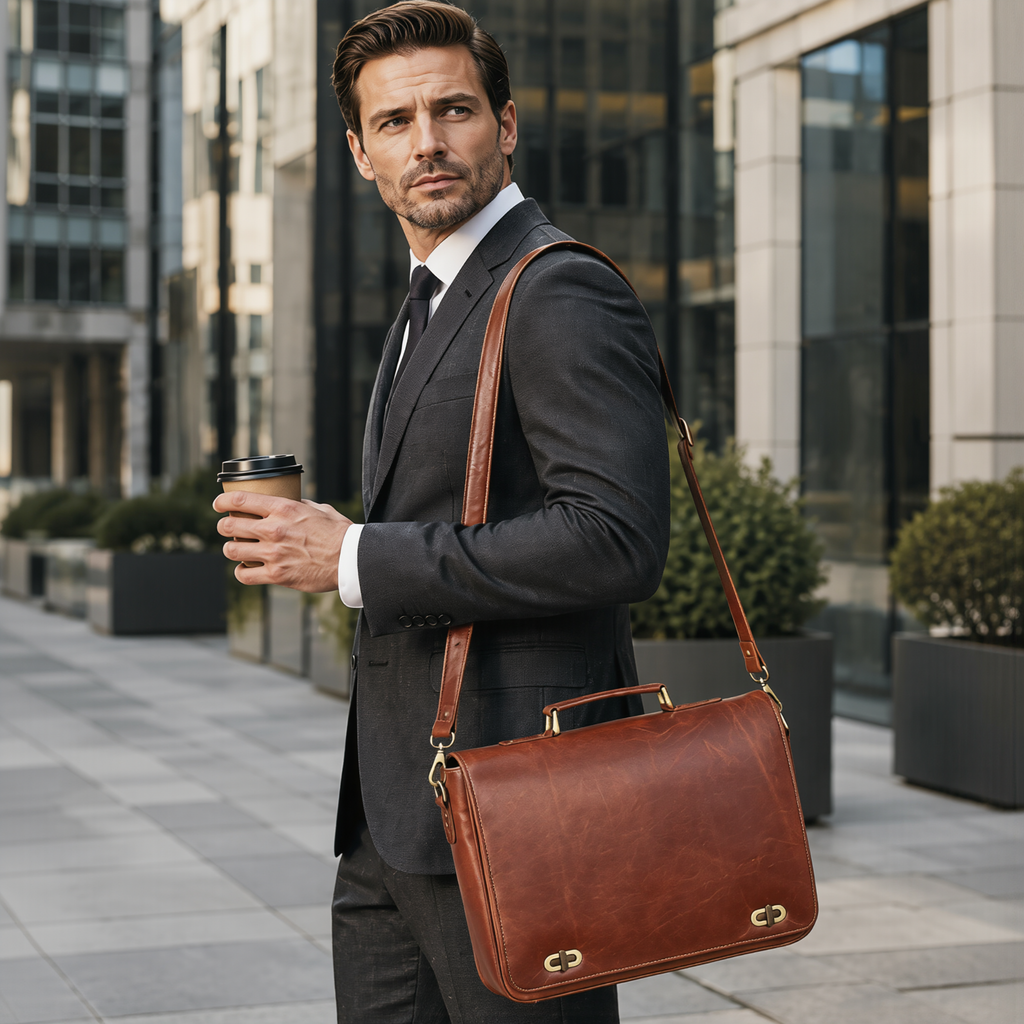 Leather Bag Men Laptop Messenger for Work, Travel & University
