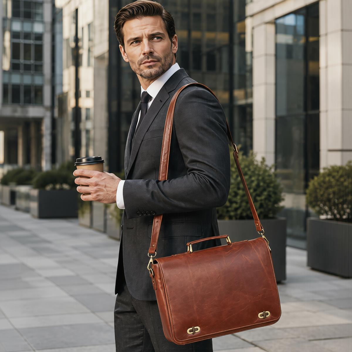 Leather Bag Men Laptop Messenger for Work, Travel & University