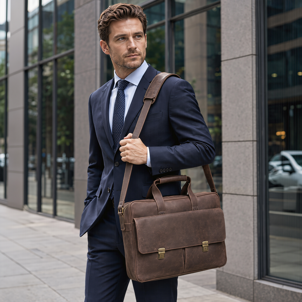Leather Bag for Laptop for Men Vintage Messenger Business Style