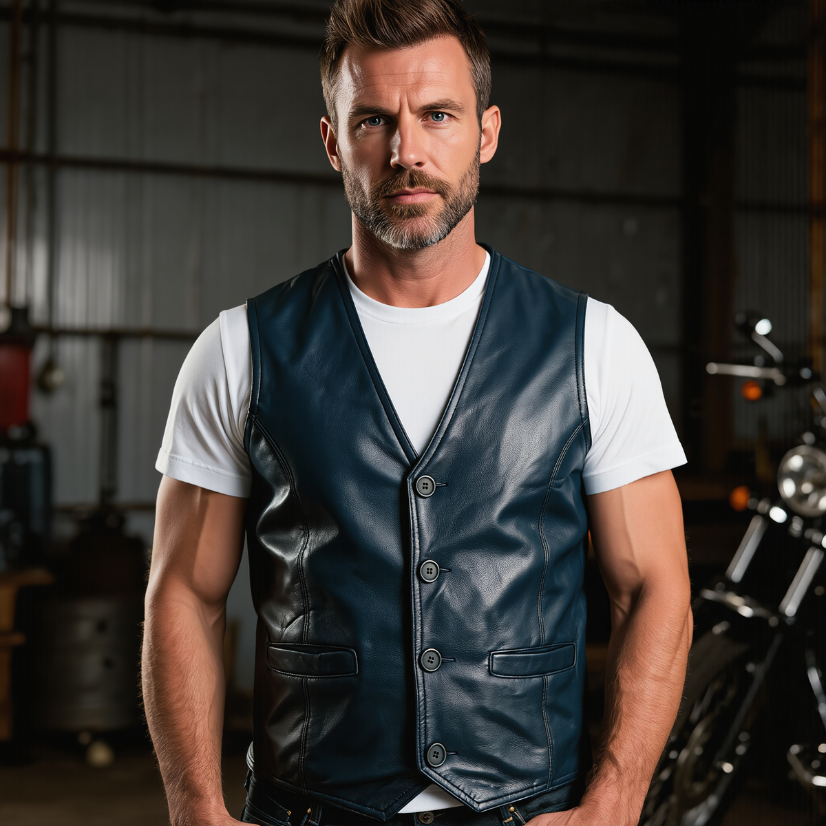 Mens Biker Vest in Classic Soft Leather and Suede Styles