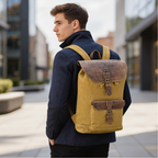 Canvas Travel Backpack Men with Leather Trim and Laptop Compartment