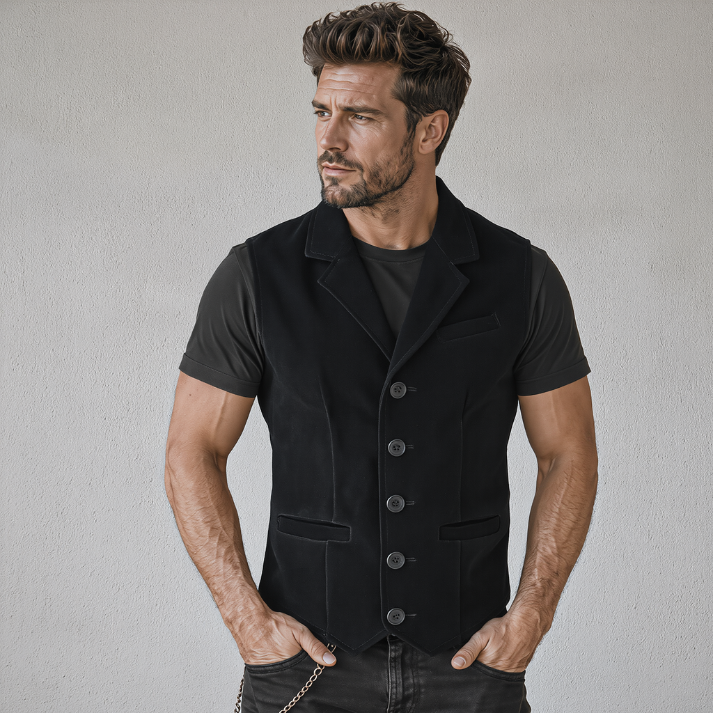 Mens Biker Vest in Classic Soft Leather and Suede Styles