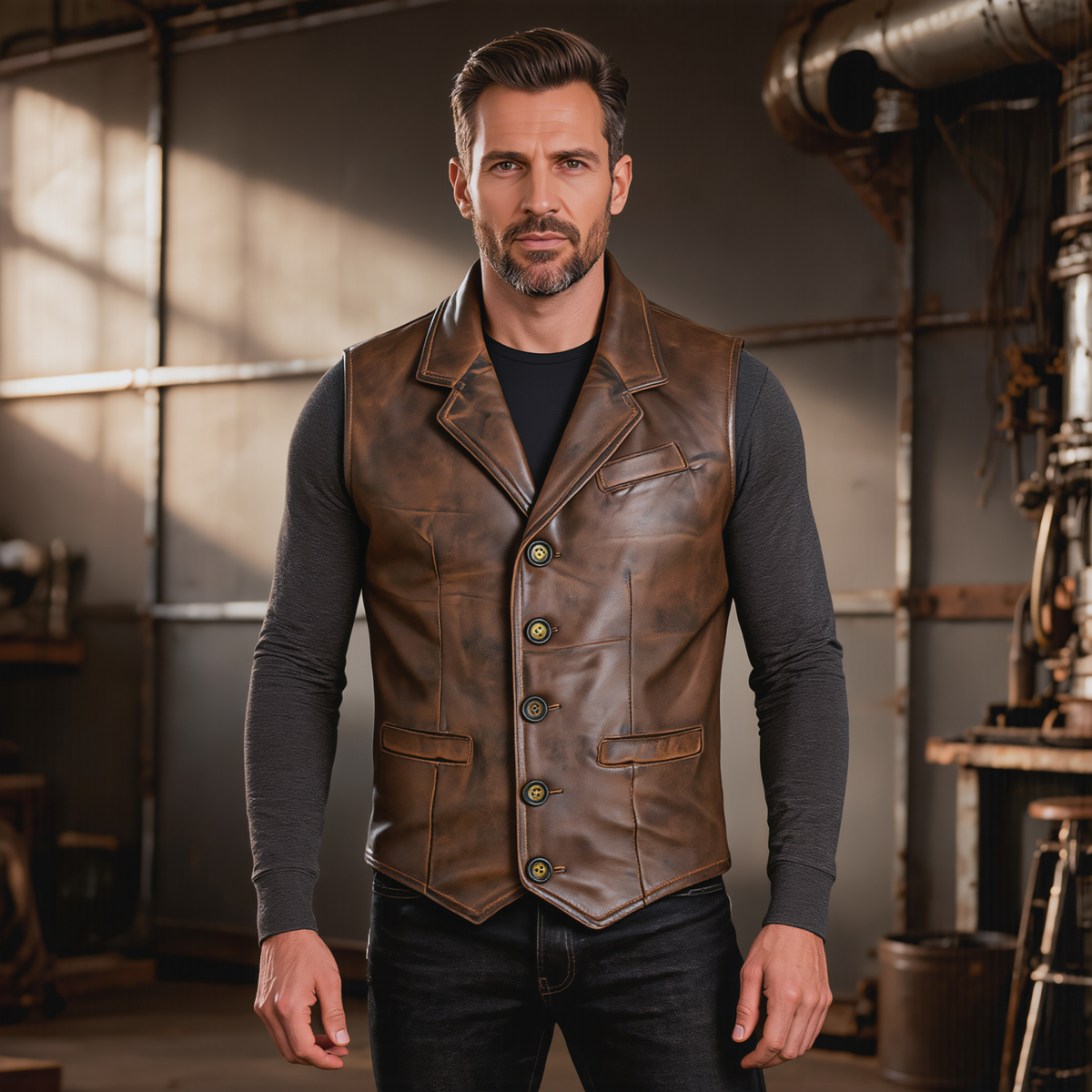 Leather Mens Dress Vest in Sheepskin and Goat Suede