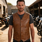 Mens Biker Vest in Classic Soft Leather and Suede Styles