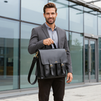Male Leather Laptop Bag with Dual Compartments & Buckle Fastening