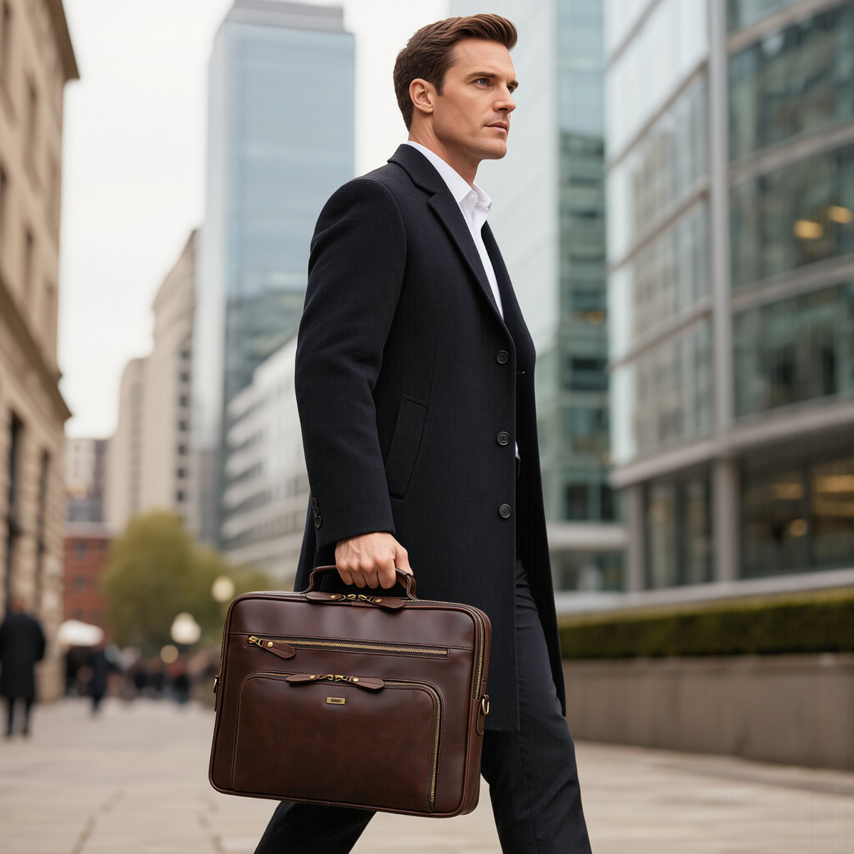 Mens Leather Laptop Bag Full Grain Business Briefcase for Work