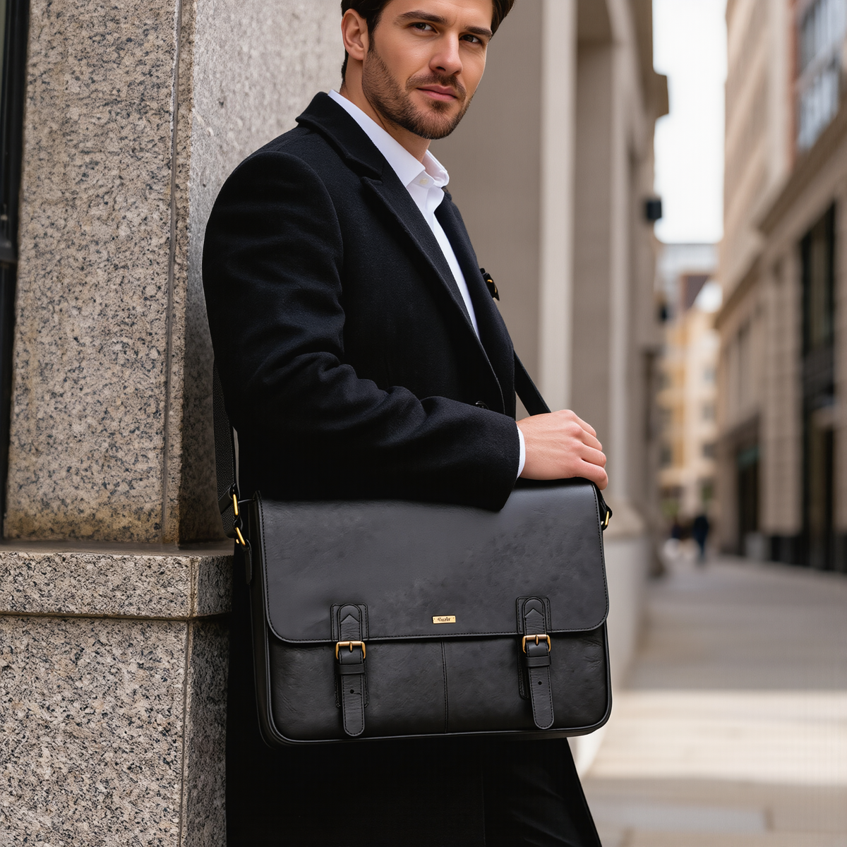 Mens Leather Bag for Laptop with Removable Adjustable Shoulder Strap