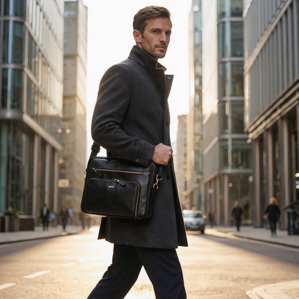 Mens Leather Laptop Bag Full Grain Business Briefcase for Work