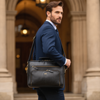 Mens Leather Laptop Bag Full Grain Business Briefcase for Work