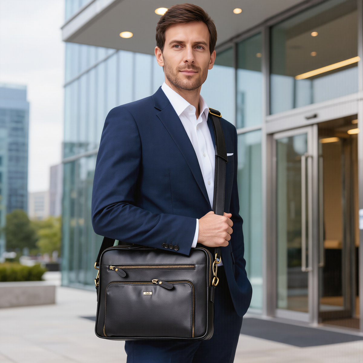 Mens Leather Laptop Bag Full Grain Business Briefcase for Work