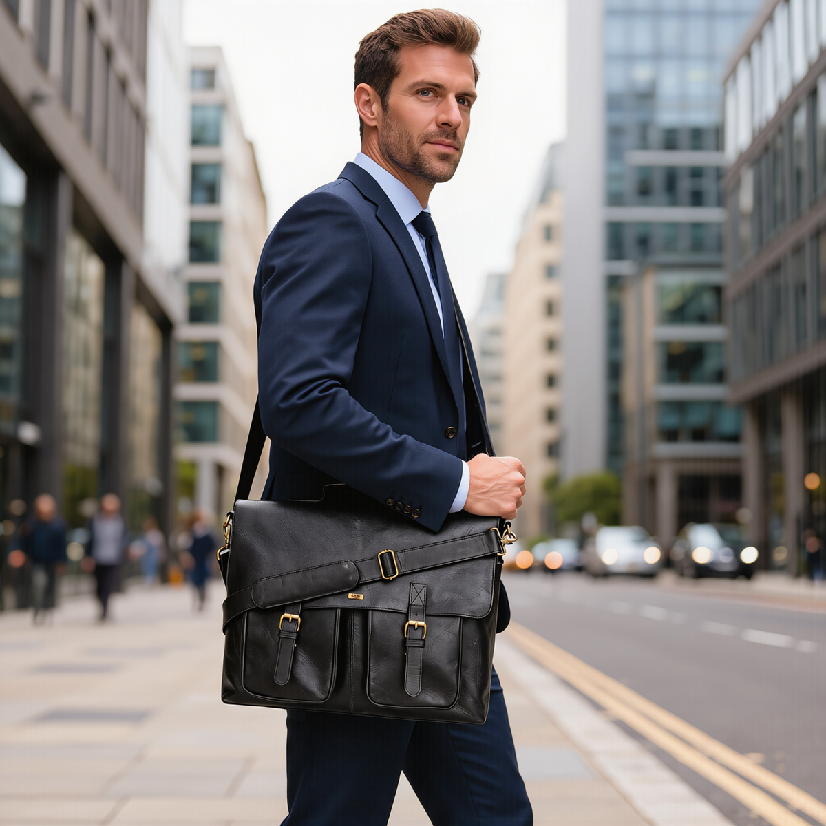 Mens Leather Bag for Laptop with Removable Adjustable Shoulder Strap