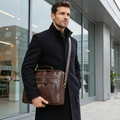 Mens Leather Laptop Bag Full Grain Business Briefcase for Work