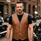Leather Biker Vest with Classic Snap Button Front