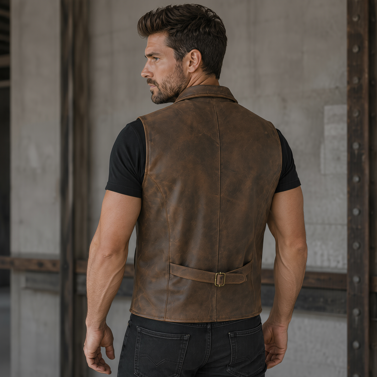Mens Biker Vest in Classic Soft Leather and Suede Styles