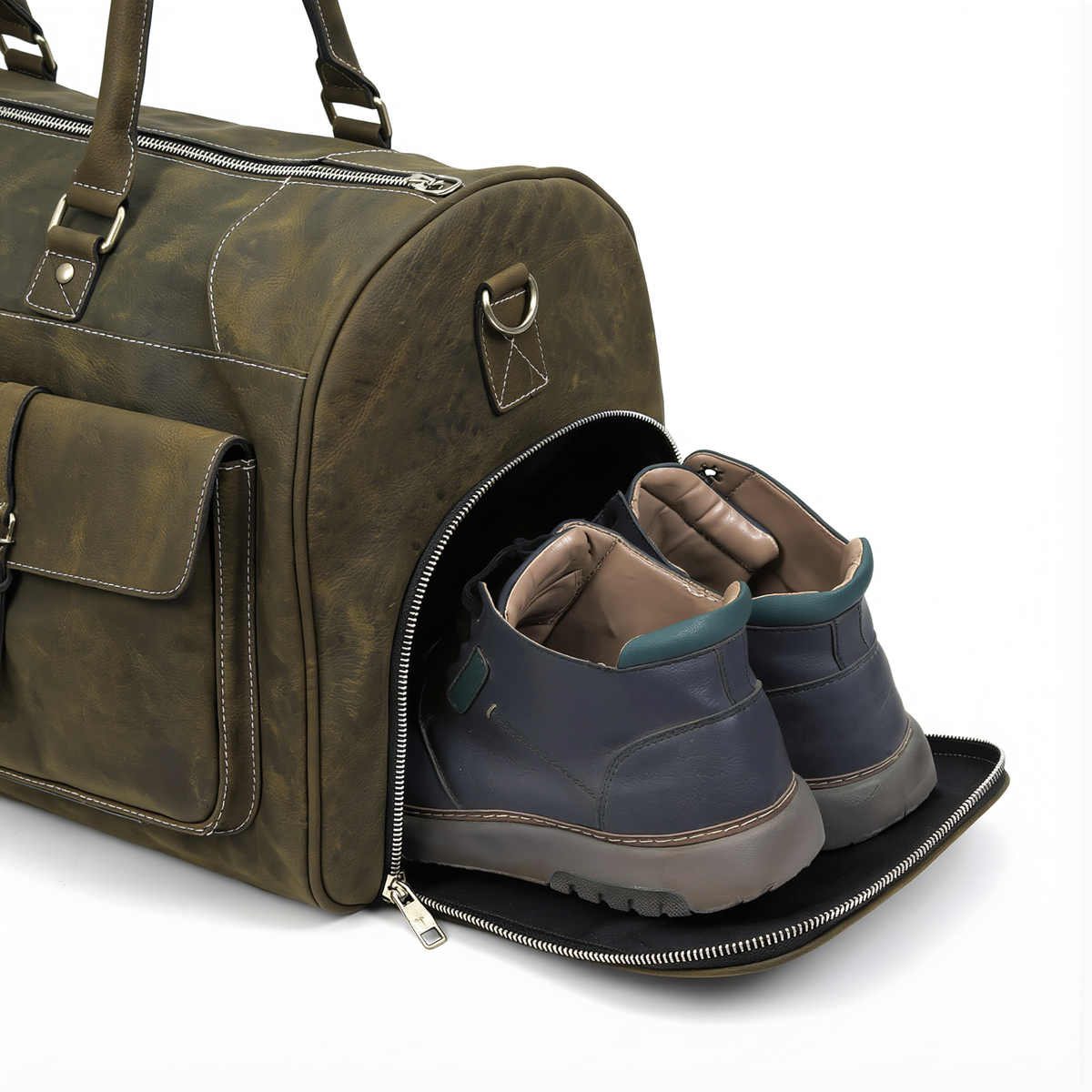 Mens Duffle Bag in Crazy Horse Leather with Shoe Compartment