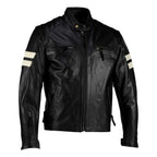 Men’s Cafe Racer Jacket with Ribbed Shoulder Panels