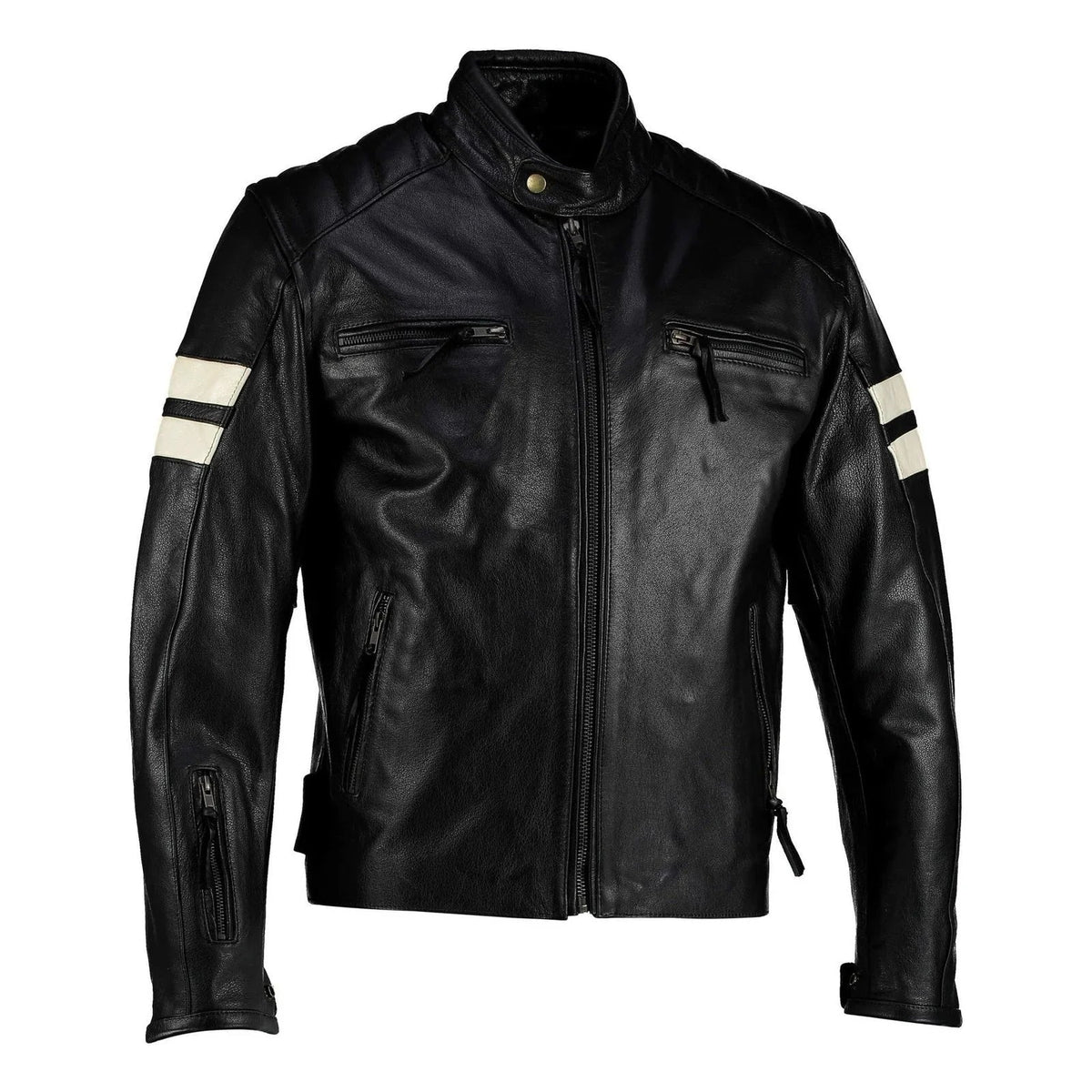 Men’s Cafe Racer Jacket with Ribbed Shoulder Panels