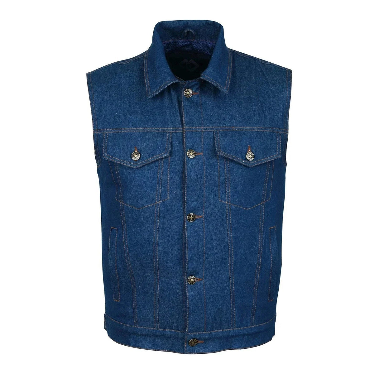 Denim Vest for Men with Trucker Collar and Buttons