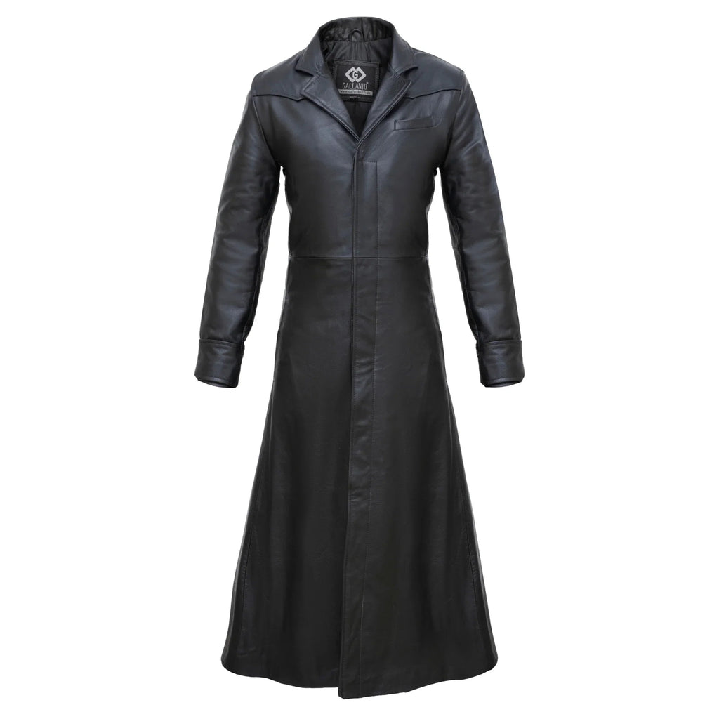 Leather Trench Coat for Men – Distressed Gothic Full Length Coat