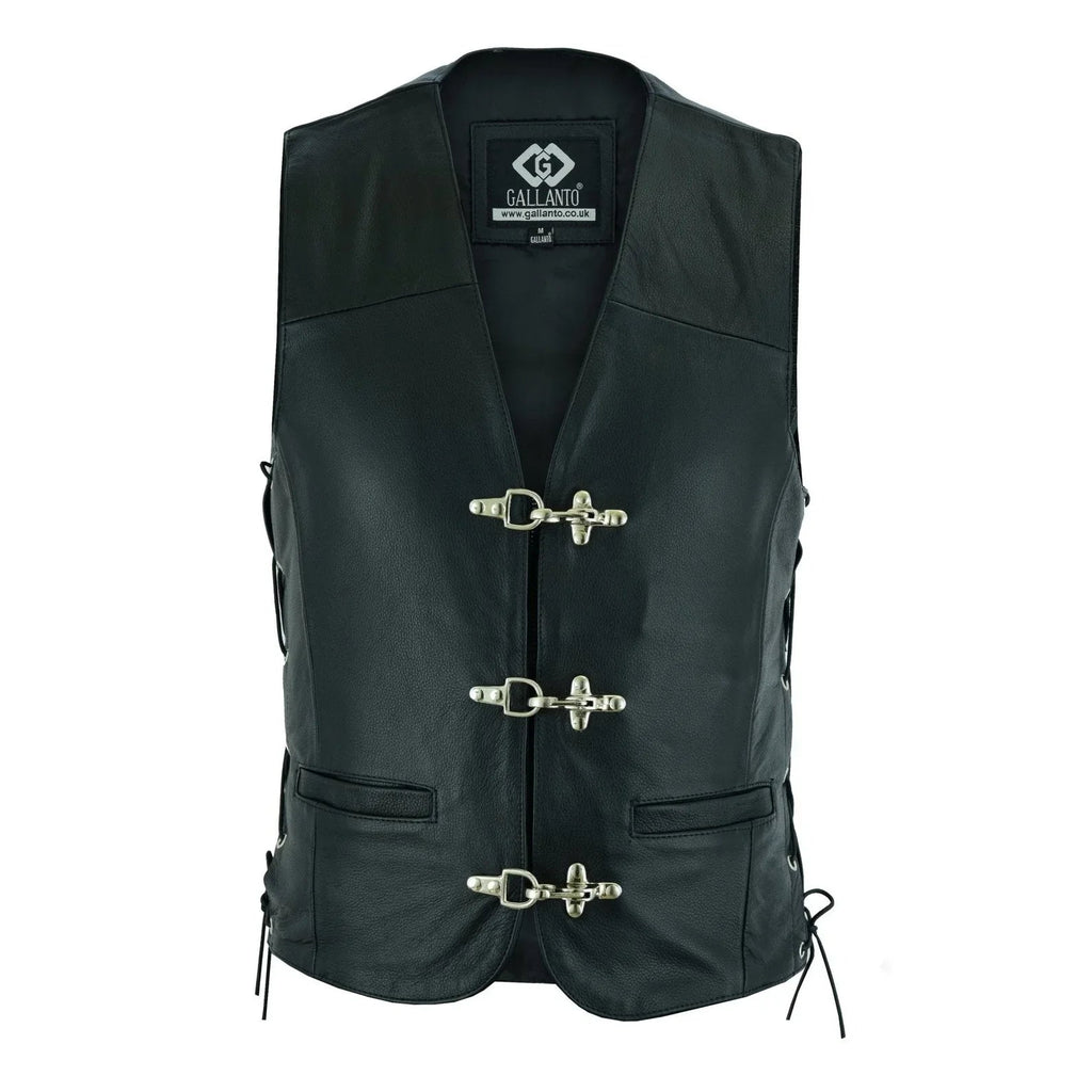 Leather Bike Vest with Silver Hooks and Adjustable Laces