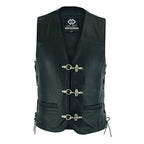 Leather Bike Vest with Silver Hooks and Adjustable Laces