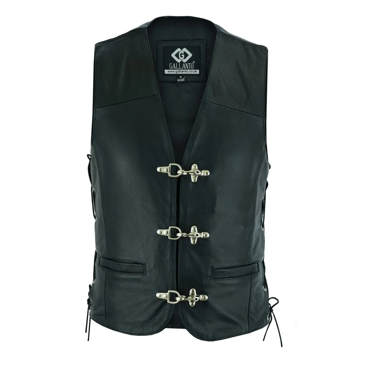 Leather Bike Vest with Silver Hooks and Adjustable Laces