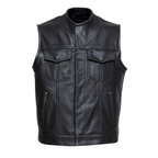 Motorbike Leather Vest with Hidden Double Front Closure