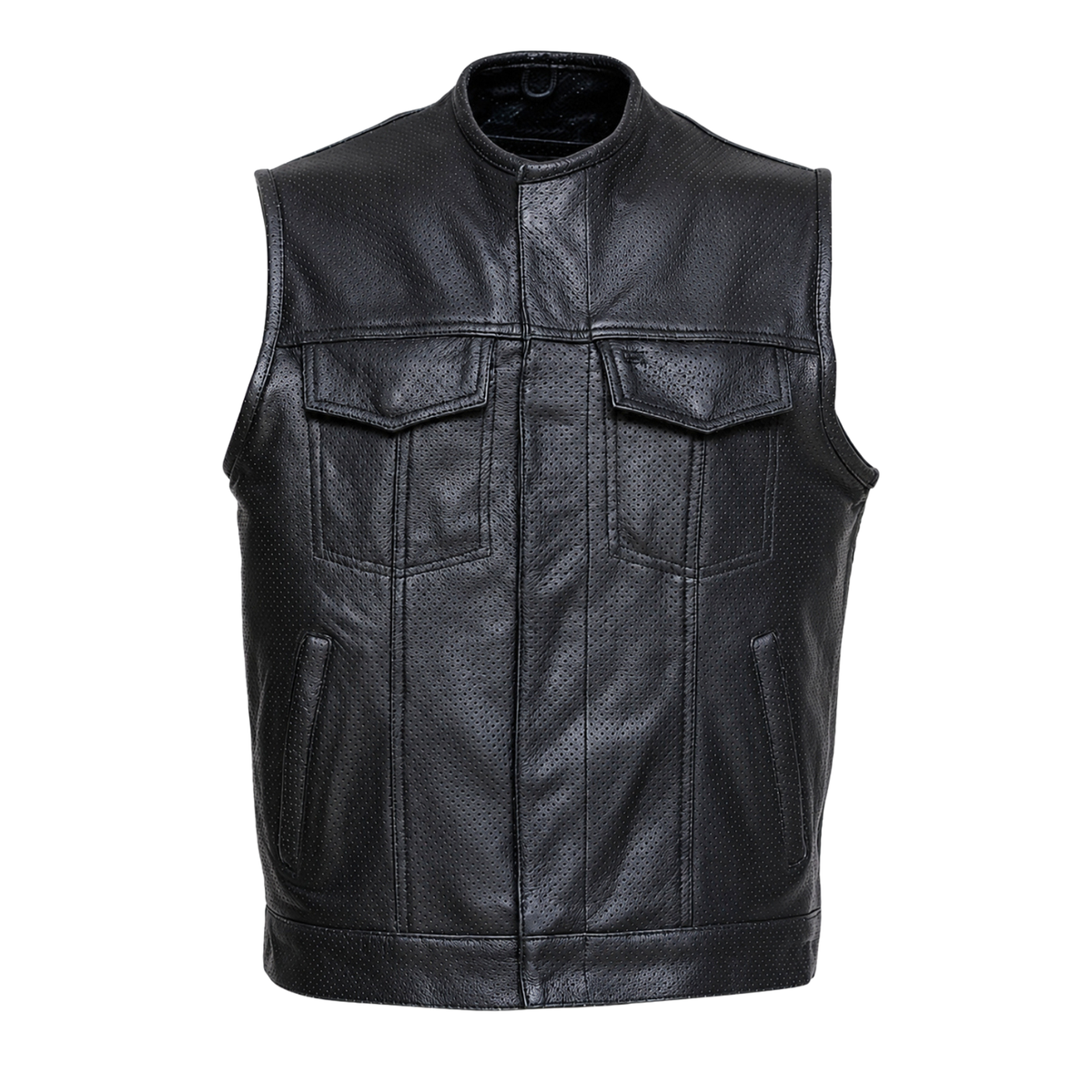 Motorbike Leather Vest with Hidden Double Front Closure