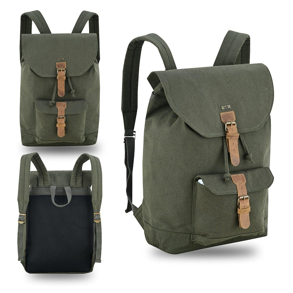 Canvas Travel Backpack Men with Leather Trim and Laptop Compartment