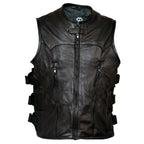 Leather Moto Vest with Adjustable Side Straps for Riding