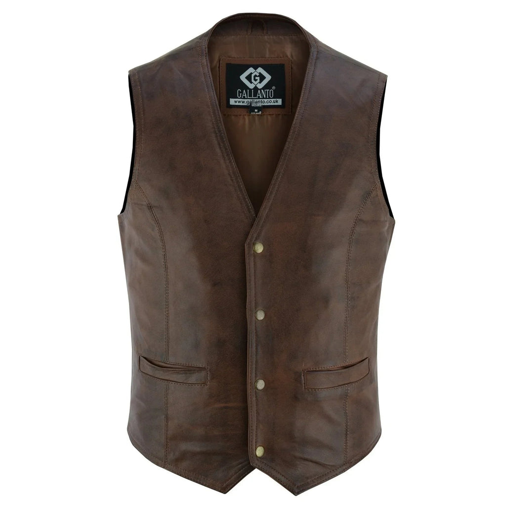 Leather Biker Vest with Classic Snap Button Front