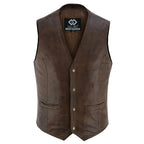 Leather Biker Vest with Classic Snap Button Front