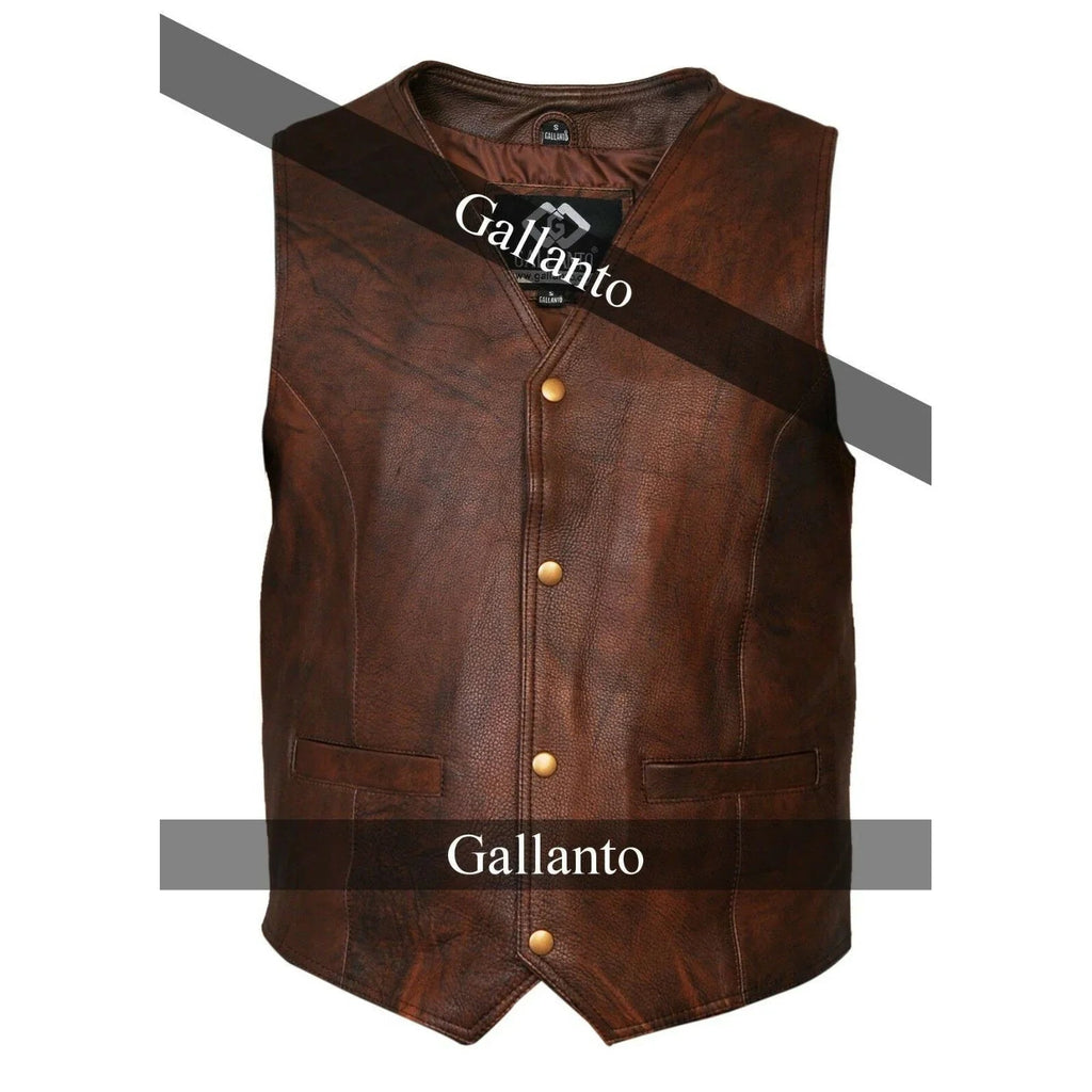 Leather Biker Vest with Classic Snap Button Front