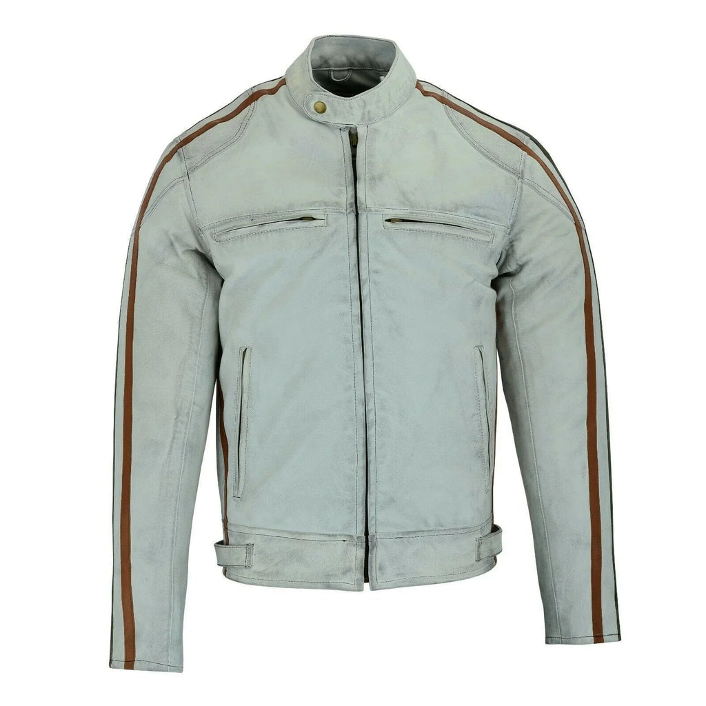 Vintage Moto Jacket with Distressed Leather Stripes