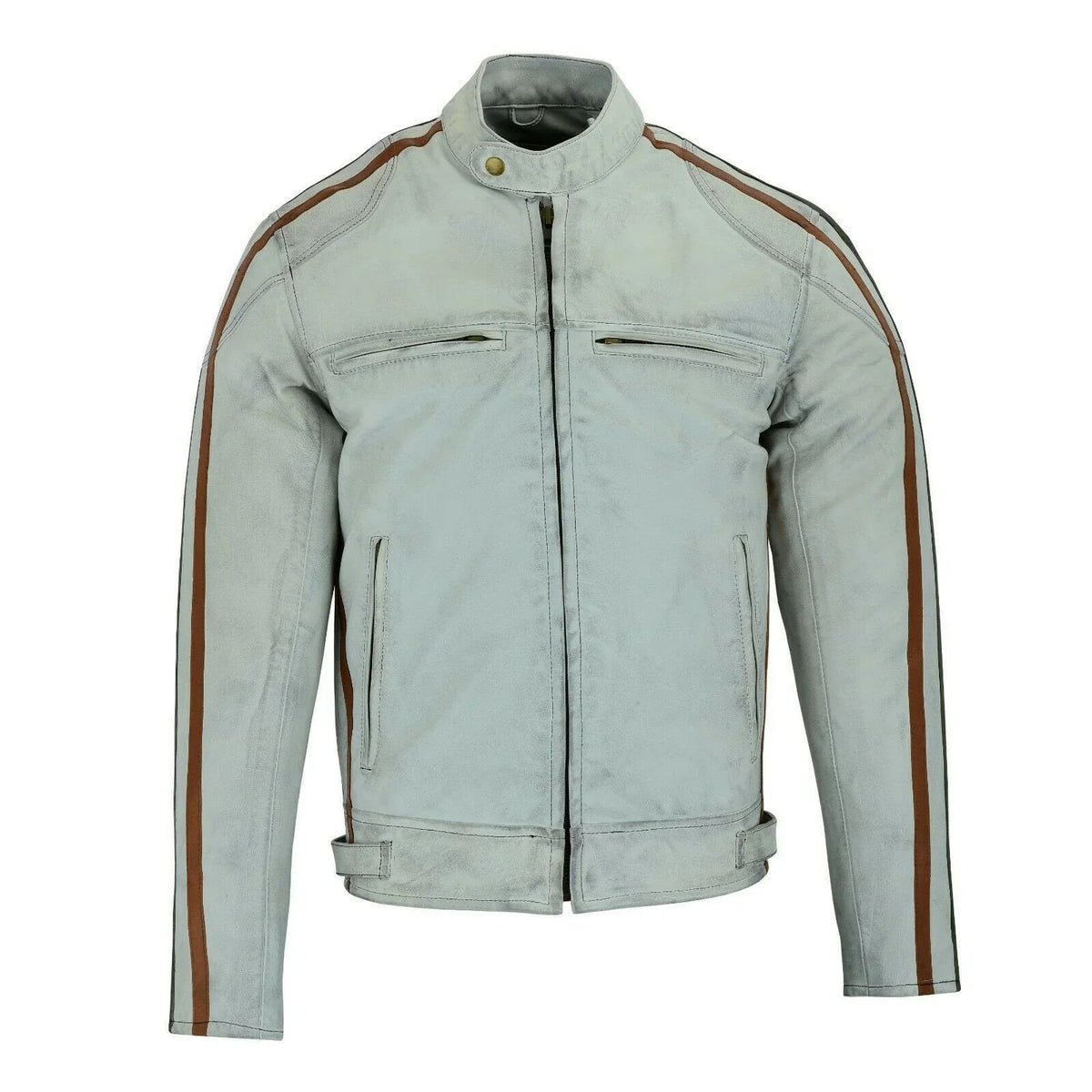 Vintage Moto Jacket with Distressed Leather Stripes