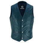 Leather Biker Vest with Classic Snap Button Front