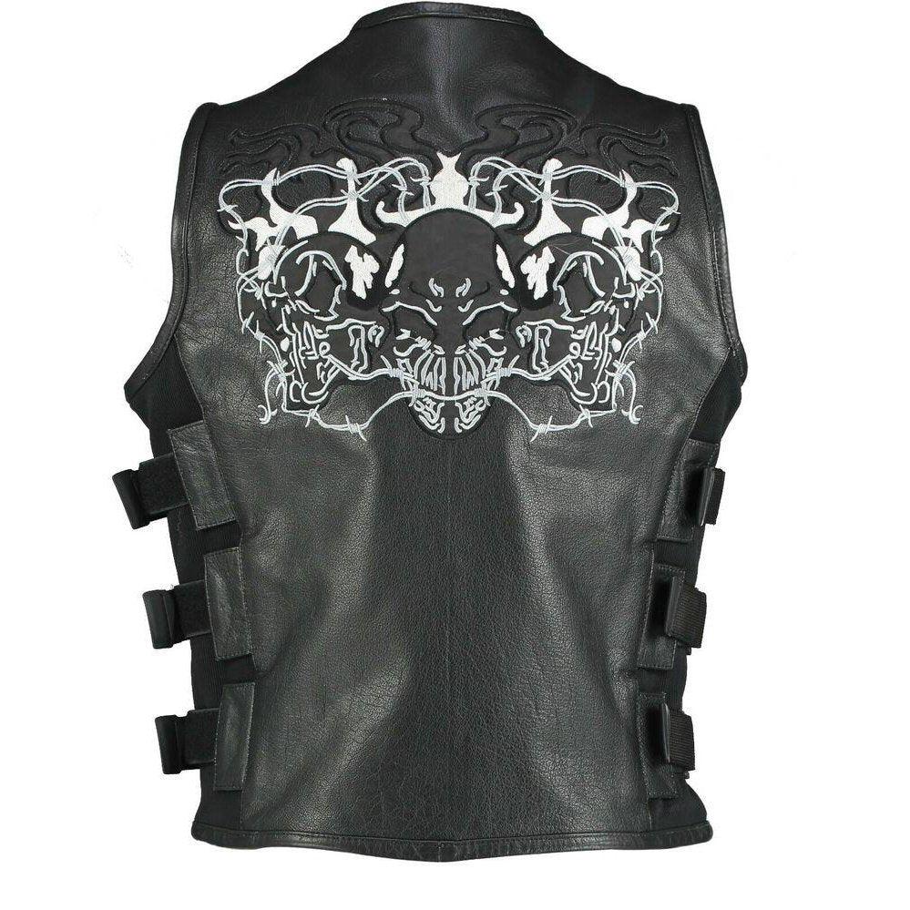 Leather Vest for Men Biker Style Design with Skull Patch
