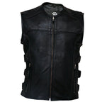 Mens Motorcycle Vest with Perforated Leather Panels