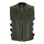 Mens Motorcycle Vest with Perforated Leather Panels