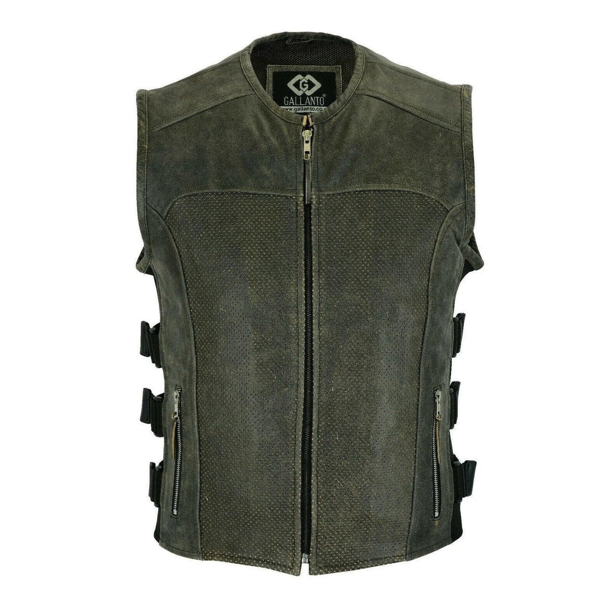 Mens Motorcycle Vest with Perforated Leather Panels