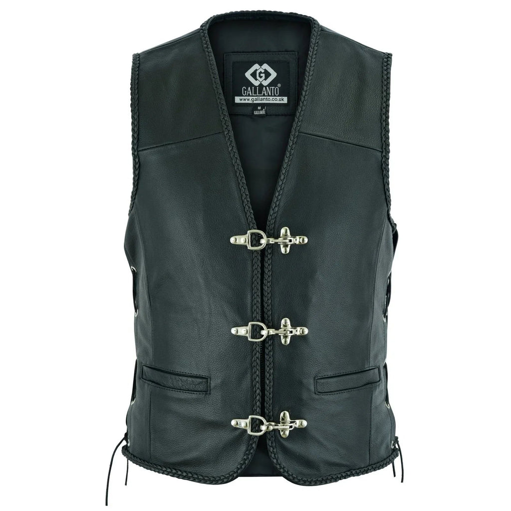 Leather Bike Vest with Silver Hooks and Adjustable Laces