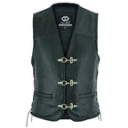 Leather Bike Vest with Silver Hooks and Adjustable Laces