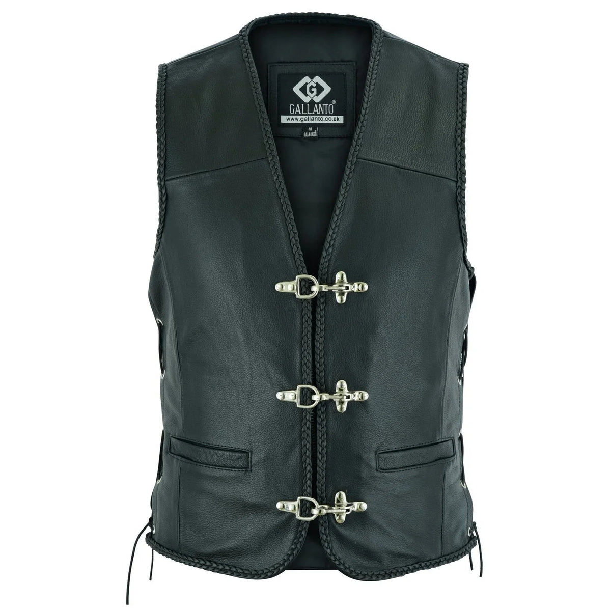 Leather Bike Vest with Silver Hooks and Adjustable Laces