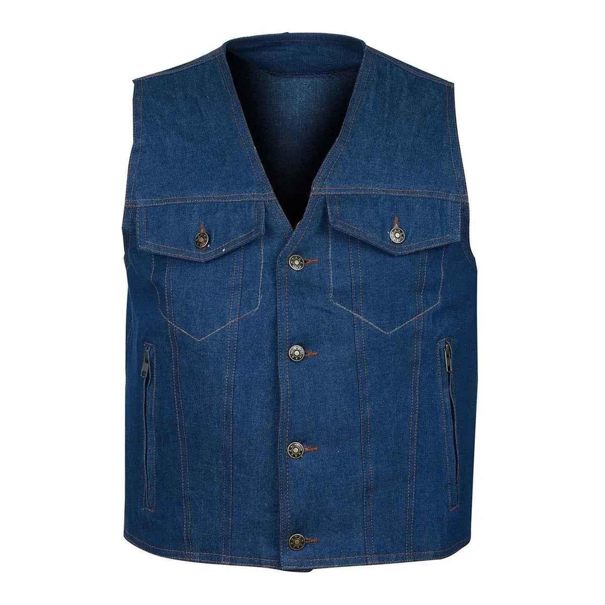 Denim Moto Vest with Antique Buttons and YKK Zippers